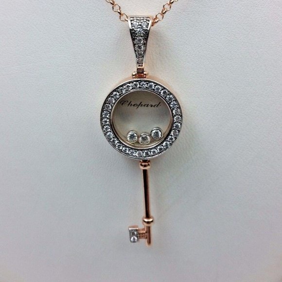 Jewelry - Sterling Silver 925 Gold Plated Chain Necklace with Key Charm Pendant with CZ's